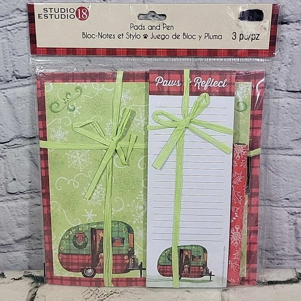 Studio 18 Christmas Stationary Kit Travel‎ Trailer Buffalo Plaid Border Sealed